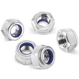 TA-VIGOR 50Pcs M6 Nylon Hex Lock Nuts, 304 Stainless Steel Nylon Insert Self-locking Nuts, Hexagon Threaded Nyloc Nut for Lock Washers Bolts Screws