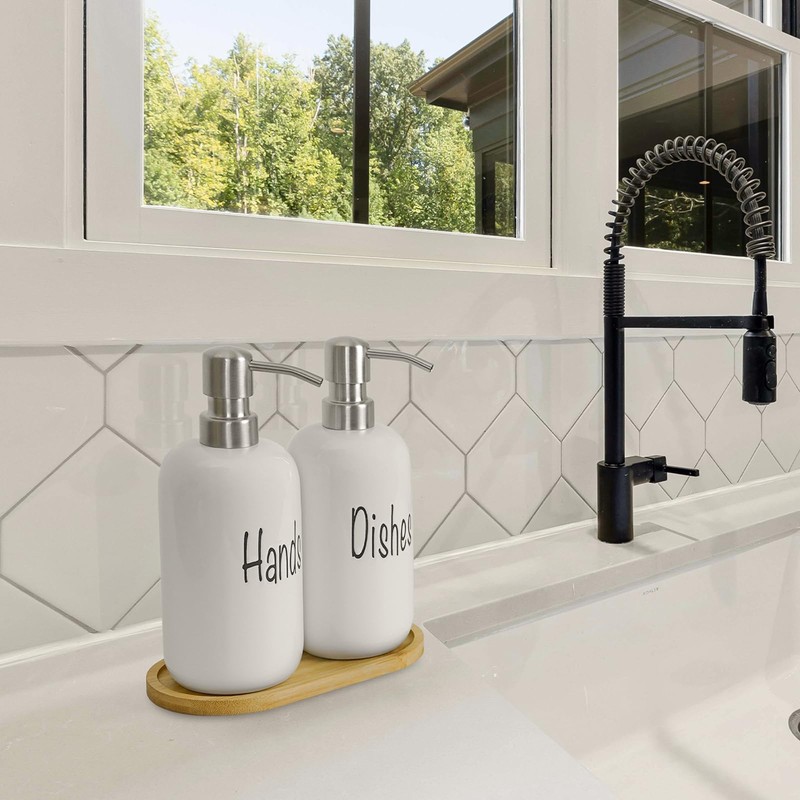 18oz Ceramic Soap Dispenser Set (2 Pack) with Stainless Steel