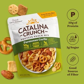 Catalina Crunch Protein Snack Mix - 10g Protein, 1g Sugar per Serving - Good Source of Fiber, Gluten Free - Parmesan Garlic, 5.25 Ounce Bag (Pack of 1) - Packaging May Vary