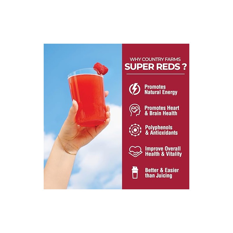 Country Farms Super Reds Energizing Polyphenol Superfood, Antioxidants, Drink Mix,
