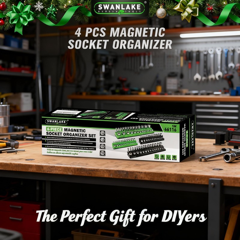 SWANLAKE GARDEN TOOLS 4-Piece Magnetic Socket Organizer Set, Metric &