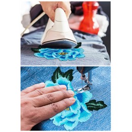 Mini Skater Peony Floral Embroidered Iron On/Sew On Patches Flower Repair Decorative Patch Applique for Clothes Denim Jackets T-Shirt Dress Backpacks Jeans Hats DIY Accessory, 2 Pairs/4PCS (Blue)
