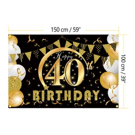 Prudance 40th Birthday Banner Photo Backdrop Happy Birthday Party Decoration Background with Holes Photography Supplies 59" x 39"