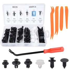 5 PCS Fasteners Remover Clips Kit, 100PCS Car Fixing Clips, 6 Types Car Plastic Mounting Set, Bumper Mounting Clips Kit, Door Trim Panel Clips Car Body Rivets Mounting Kit, Nylon Expansion Rivets