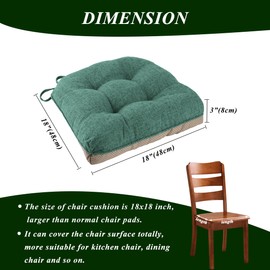 FlyGulls Chair Cushions for Dining Chairs 2 Pack Non Slip Kitchen Chair Cushions 18"x18"x3" Turfted Chair Pads Comfortable and Soft Seat Cushion with Ties (2, Dark Green)