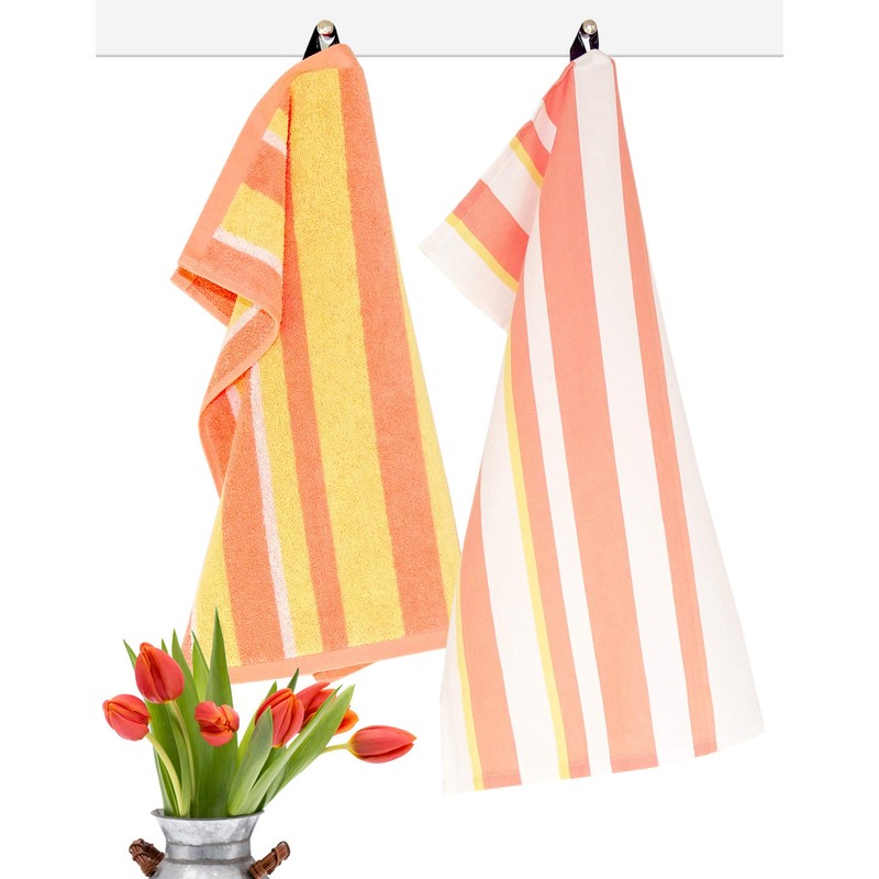 Lashuma 3 x kitchen towels striped yellow - peach, tea