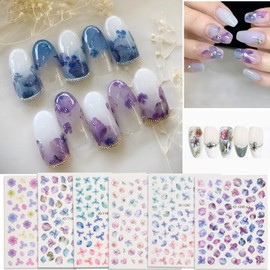 Chisafly Nail Stickers, Flowers, Hydrangea, Petals, Flower Stickers, Colorful, Summer Flowers, Rainy Season, Set of 6