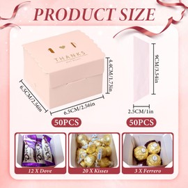 CHolic 50Pcs Party Favor Candy Box, Thank You Pink Gift Candy Box with Ribbons for Birthday Party, Bridal Shower, Wedding Decorations, Candy Table Decorations