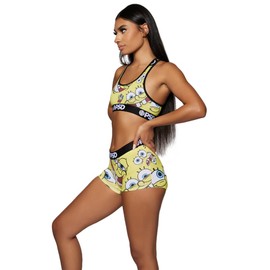 PSD Women's Animal Print Sports Bra - Racerback Sports Bras for Women with Breathable Microfiber Fabric, Spongebob Faces, S