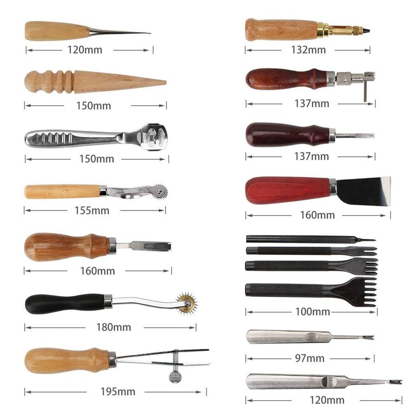 Grasomtools Pack of 18 Leather Carft Punch Tools Kit Sewing