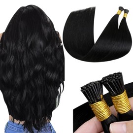 LaaVoo I Tip Hair Extensions Human Hair Black Itip Human Hair Extensions Jet Black I Tips Hair Extensions Real Human Hair for Black Women Stick Tip Straight 24" 50g/50s