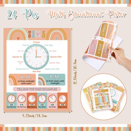 Faccito 24 Pcs Retro Groovy Math Educational Posters Classroom Decor Mathematics Learning Posters Retro Groovy Color Math Classroom Supplies for Elementary Middle High School