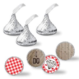 Amanda Creation I Do BBQ Engagement Party Kiss Stickers, 300 Round White & Red Glossy 0.75' Circle Labels for Chocolate Kisses, Party Favors, Goodie Bags & Envelope Seals