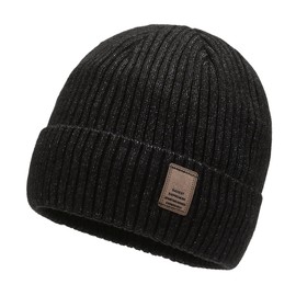 Kwatieh Short Hat with Cable Hole Lined Winter Hat Christmas Hat Women's Purple Winter Women's Hat Winter Black Hat Olive Green Satin Lined Knitted Hat Hat with Hole for Braid, black