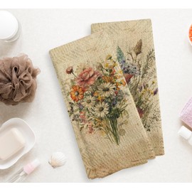 NOQL Vintage Floral Kitchen Towels and Dishcloths Set of 2, Vintage Decorative Kitchen Towels, Bouquet Decorative Towels, Retro Wildflowr Drying Cloth Hand Towels for Bathroom Kitchen, 16×24 Inches