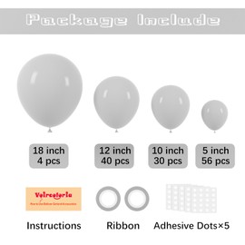 Voircoloria 130pcs Gray Balloons Different Sizes 18" 12" 10" 5" Pastel Gray Balloons for Boys Girls Birthday Baby Shower Gender Reveal Wedding Decorations