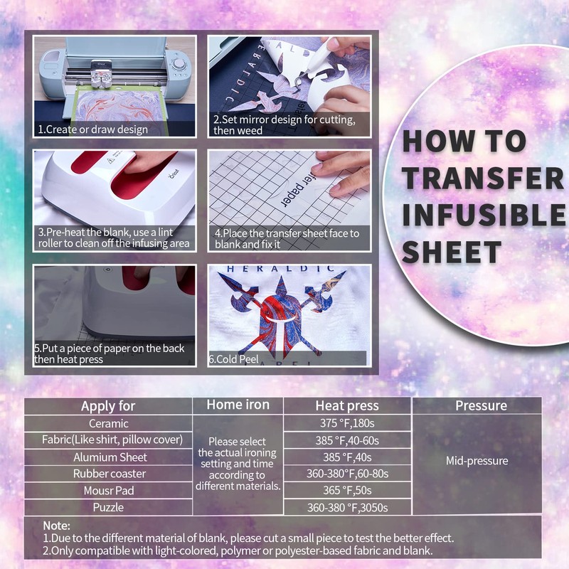 LUCKIGUCK Infusible Transfer Ink Sheets 12 Pieces on T-Shirt and