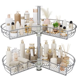 DWVO 31″ Kidney 2-Tier Lazy Susan – Telescoping Mount Corner Cabinet Organizer with Pie-Shelf Design, for Bathroom,Kitchen Cabinet Blind Corners (Chrome, 270° Adjustable)