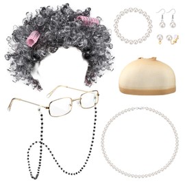Drperfect Old Lady Wig Granny Costume Set for Women, Grandma Wig