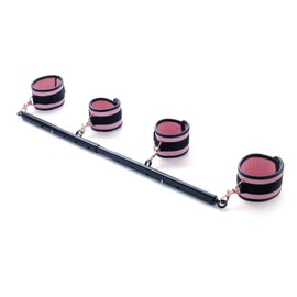 Heavy Duty Stainless Steel Expandable Black Spreader Bar with 4pcs PU Pink Detachable Adjustable Straps,Workout Bar for Home Indoor Gym Training Kit