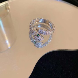 Quodaudes Adjustable Rings for Women 14k Gold Plated Bunny Ring Stackable Rings Pack Cute Silver Rings Set for Women, Rhinestone, Cubic Zirconia