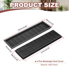 PATIKIL 9 Inch Rectangle Ventilation Grille, 3 Pack Plastic Air Vent Cover Louvered Ventilation Cover Mesh Air Vent for Cabinet Wardrobe Shoe Closet, Black