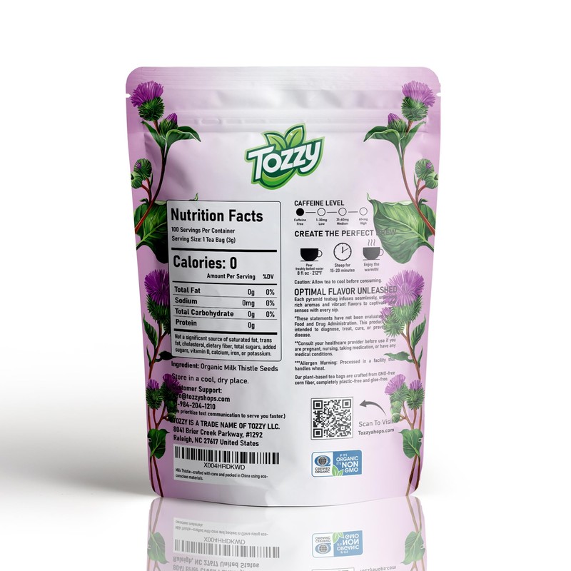 Tozzy Organic Milk Thistle Tea – 100 Count, Plant-Based Pyramid