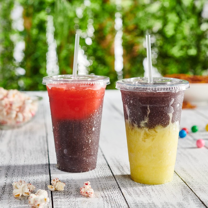 GUSTO Clear Plastic Cups with Flat Lids [20 oz -