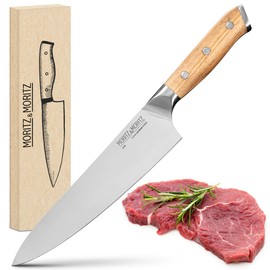 Moritz & Moritz 8-Inch Chef’s Knife, German Stainless Steel Kitchen Knife with Acacia Wood Handle, Professional All-Purpose knives for Slicing, Chopping & Dicing, Razor Sharp & Ergonomic