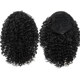 YXCHERISHAIR Ponytail Extension,Curly Wavy Ponytail Black Drawstring Ponytails Hair Extensions for Women Natural Wavy Synthetic Hairpiece for African Women Daily Use party (1B#, 10inch)