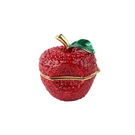 QIFU Classical Red Apple Style Enameled Trinket Box Hinged, Unique Gift for Family