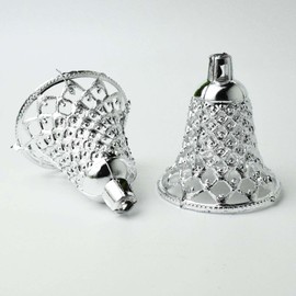 EliteKoopers 6pcs Silver Plastic Christmas Jingle Bells Ornament, Tree Decoration Hanging Bell 3x2.5 inches