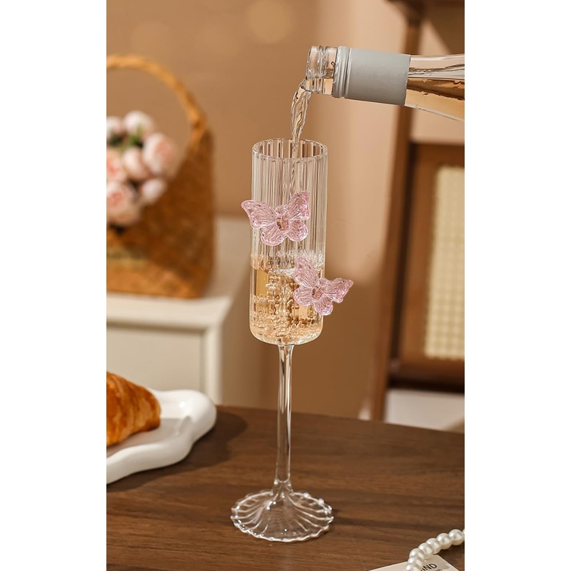 2Pcs Pink Butterfly Wine Glasses, 3D Butterfly Champagne Cups Drinking