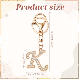 Neptniopllab Sparkly Diamond Initial Letter Keychain Metal Alphabet A-Z Letter Keying for Women Bag Charm Purse (K)
