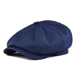 BOTVELA Men's 8 Piece Newsboy Flat Cap 100% Cotton Gatsby Ivy Golf Cabbie Hat (Navy, 7 3/8)