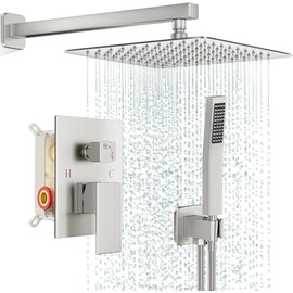 Ducha Empotrados Set Regadera Cuadrada 10 Pulgadas y Monomando Para Regadera, Sistema de Ducha, Sistema de Ducha Inteligente Mezclador, Plateado para 