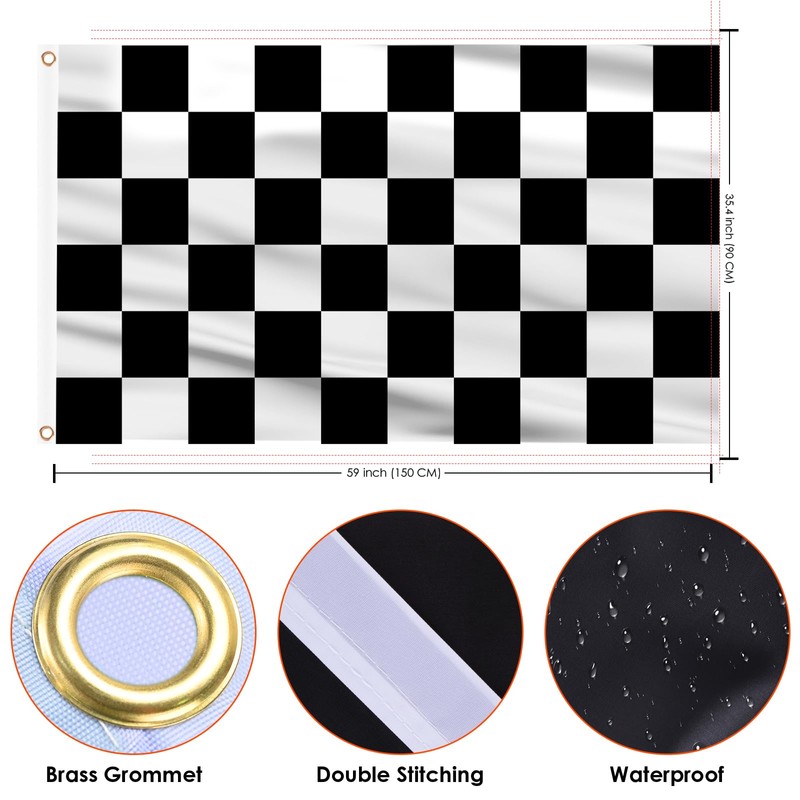 AhfuLife Large Checkered Flag 5ft x 3ft for Game Parade