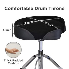 GIOCO Drum Throne, 4" Padded Drum Stool, Hydraulic Drum Seat Height Adjustable, Heavy Duty Motorcycle Style Drum Chair, Airlift Guitar Chair, Drumming Stools with Anti-Slip Feet for Adults Drummers