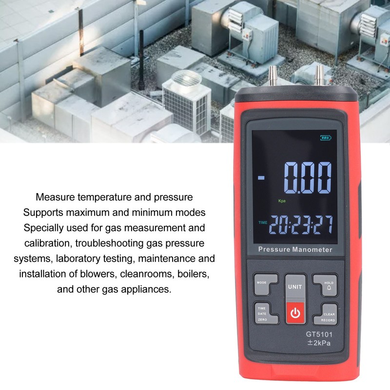 ±2KPa Differential Pressure Gauge High Accuracy Digital Pressure Manometer for