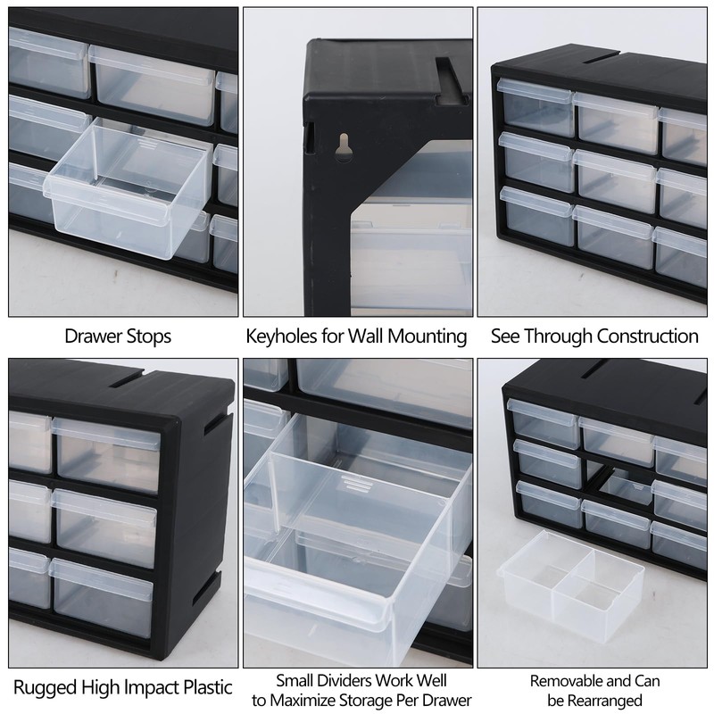 Callyne 9-Drawer Plastic Hardware Storage Drawer, Screw Hardware Storage Organizer,