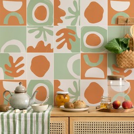 Sirface Abziehbilder aus Vinyl - ABSTRACT SHAPES - 24er Pack - Einfache DIY-Installation - Home Decor Decals - Langlebig & Stilvolle Abdeckungen (SOFT GREEN & CARROT ORANGE, 15 cm)