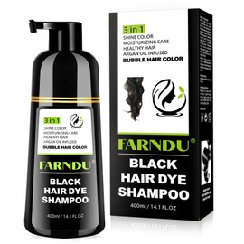 Farndu Black Hair Dye Shampoo for Gray Coverage, Semi Permanent Hair Color Shampoo, 3 In 1 Herbal Instant Color for Women and Men