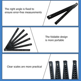 Folding Ruler Made of Plastic, 5 Pieces Folding Ruler, 2 Metre Folding Rule, for All DIY, Home, Hobby and Workshop (Black)