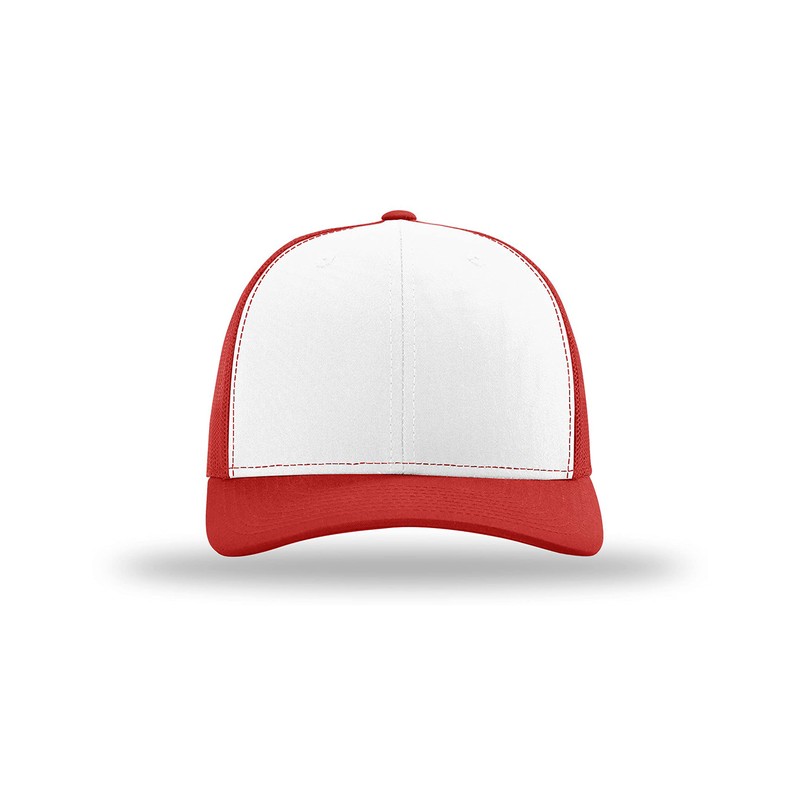 Richardson 112 Trucker OSFA Baseball Hat Ball Cap, White/Red