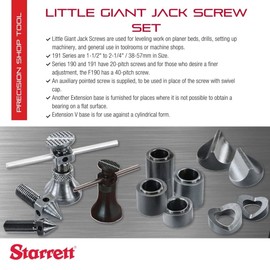 Starrett Little Giant Jack Screws Set with Fine-Adjusting Screw and All Attachments - Ideal for General Use in Toolrooms or Machine Shops, 2-1/4" to 3-3/8" Range - SF190
