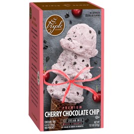 Triple Scoop - Premium Cherry Choc Chip Ice Cream Mix For Ice Cream Maker. Simple, Easy, Delicious. From Gourmet Mix To Maker in 5 Min, Makes 2 Creamy Qrts, Made in USA (1 Pack, Cherry Choc Chip)