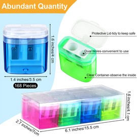 Aodaer 168 Pieces Pencil Sharpeners Manual Double Hole Pencil Sharpener for Kids Dual Hole Pencil Sharpener for School Office Home, Assorted 4 Colors