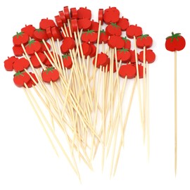 Honbay 100PCS Tomato Bamboo Cocktail Picks Fruit Food Hamburger Toothpicks Cupcake Toppers Sandwich Appetizer Decorative Skewers Drink Garnish Holiday Birthday Party Decoration Sticks
