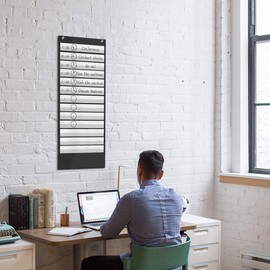 ZKOO Daily Schedule Pocket Chart, School Smart Pocket Chart with 18 Blank Double-Sided Reusable Cards, Teaching Scheduling Pocket Charts for Classroom 13+1 Pocket (Black)