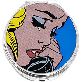 NewCharms Crying Woman Phone Pop Art Compact with Mirrors - Perfect Pocket and Purse Size Folding Mirror for Applying Make Up Anywhere